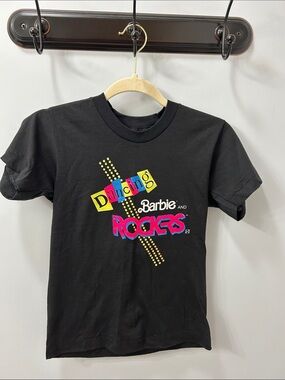 Vintage Screen Stars Black Barbie 'Dancing Rocks' Neon Graphic Tee